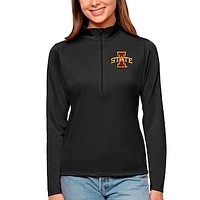 Women's Antigua Black Iowa State Cyclones Tribute Quarter-Zip Pullover Top