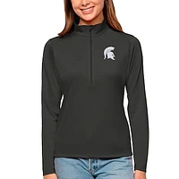 Women's Antigua Charcoal Michigan State Spartans Tribute Quarter-Zip Pullover Top