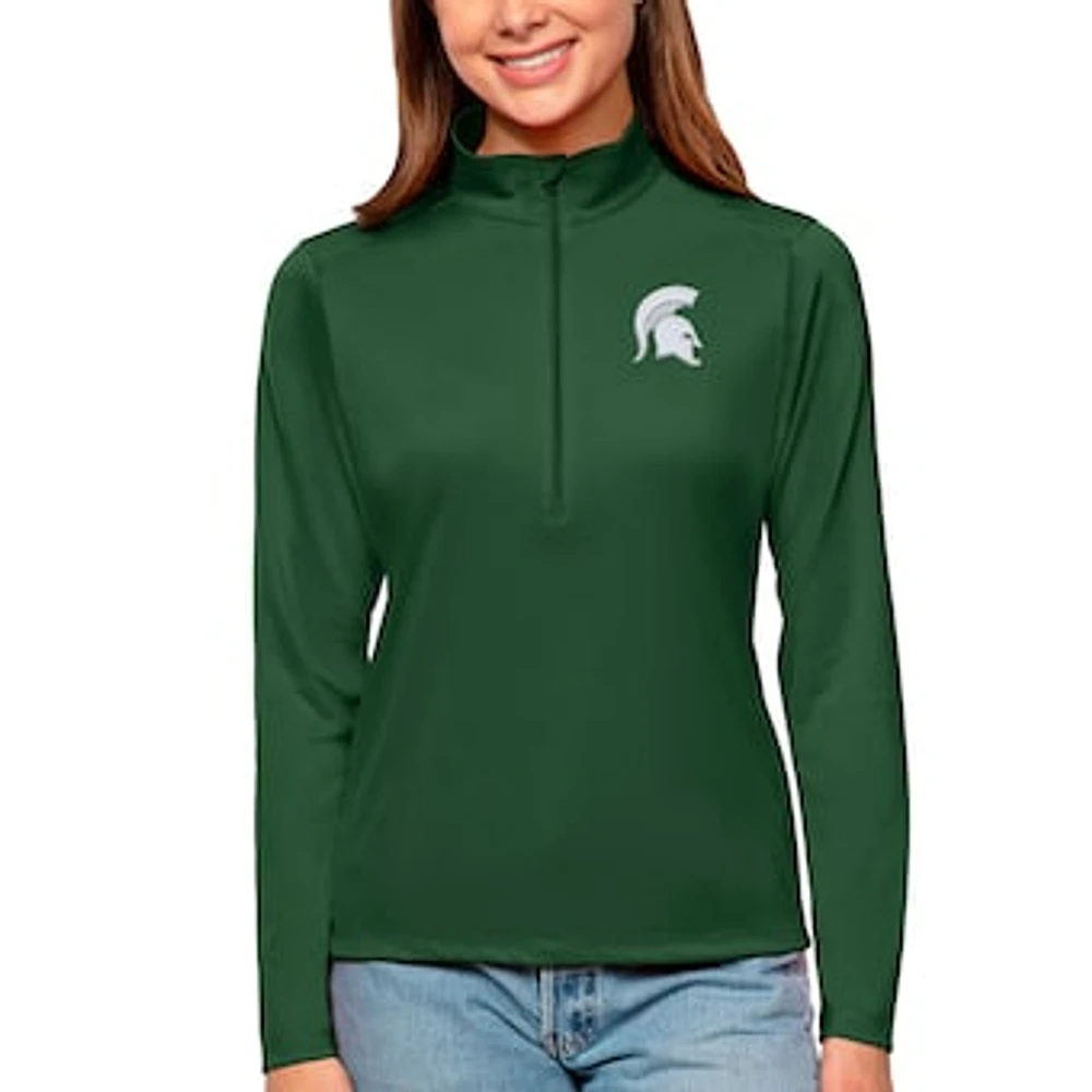 Women's Antigua Green Michigan State Spartans Tribute Quarter-Zip Pullover Top