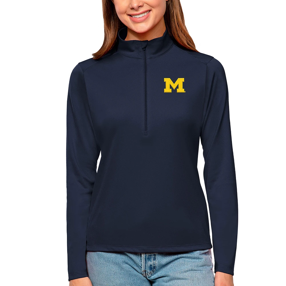 Women's Antigua Navy Michigan Wolverines Tribute Quarter-Zip Pullover Top