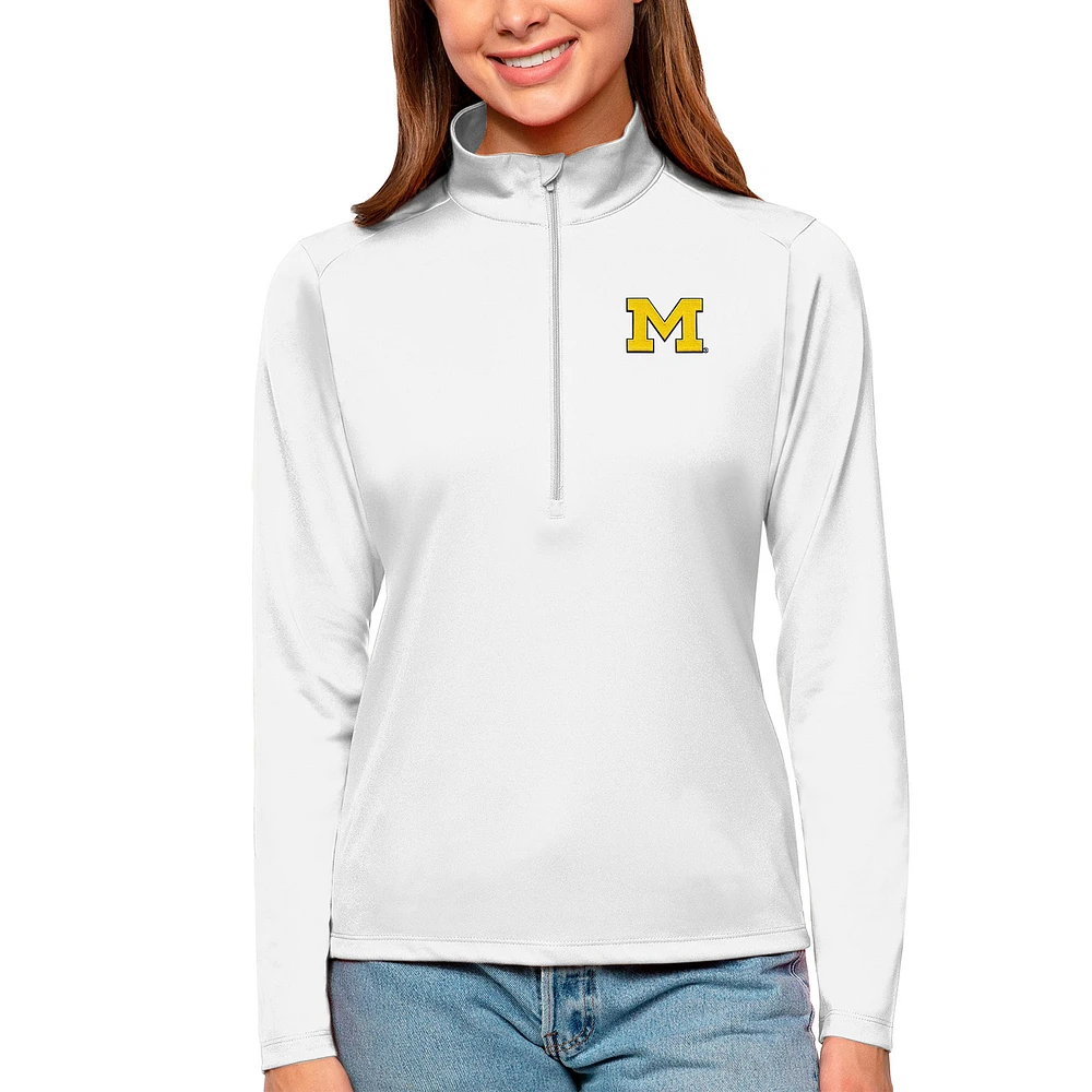 Women's Antigua Michigan Wolverines Tribute Quarter-Zip Pullover Top