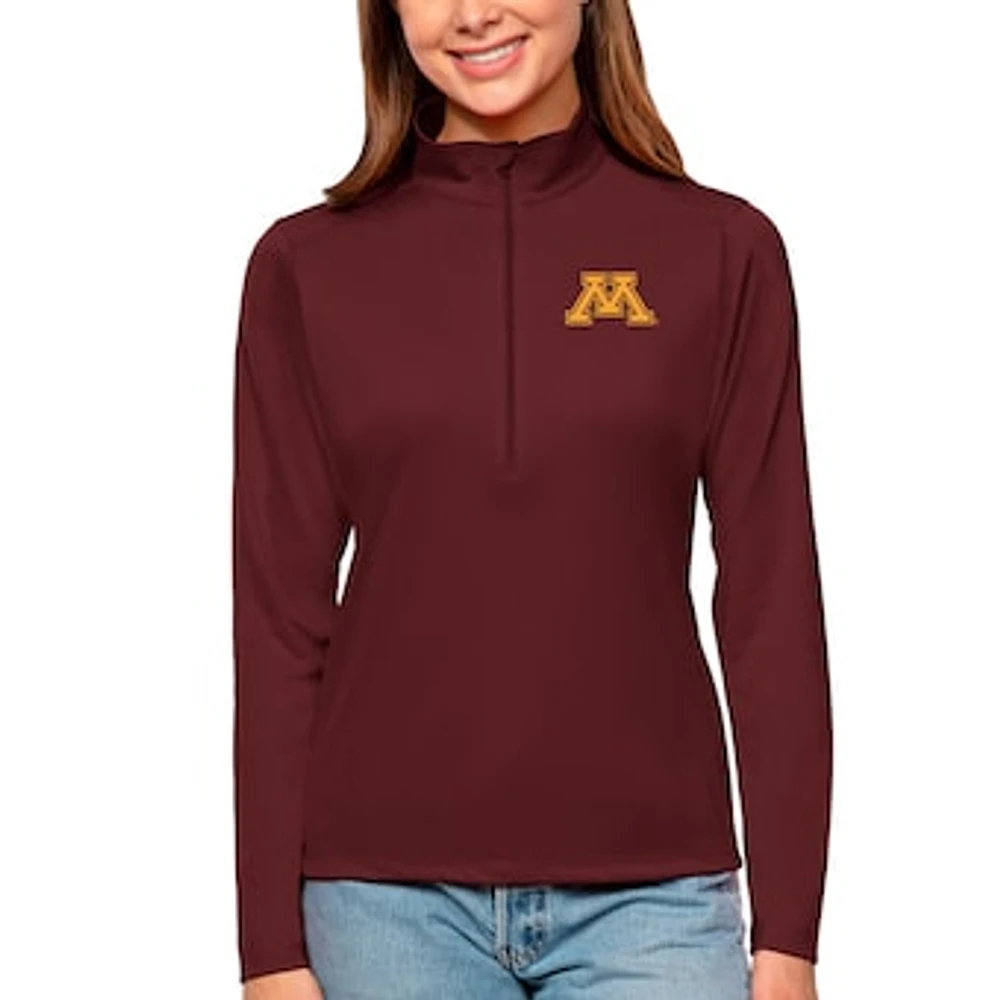 Women's Antigua Maroon Minnesota Golden Gophers Tribute Quarter-Zip Pullover Top