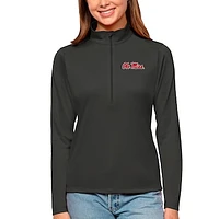 Women's Antigua Charcoal Ole Miss Rebels Tribute Quarter-Zip Pullover Top