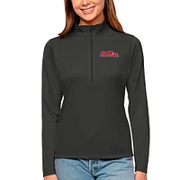 Women's Antigua Charcoal Ole Miss Rebels Tribute Quarter-Zip Pullover Top