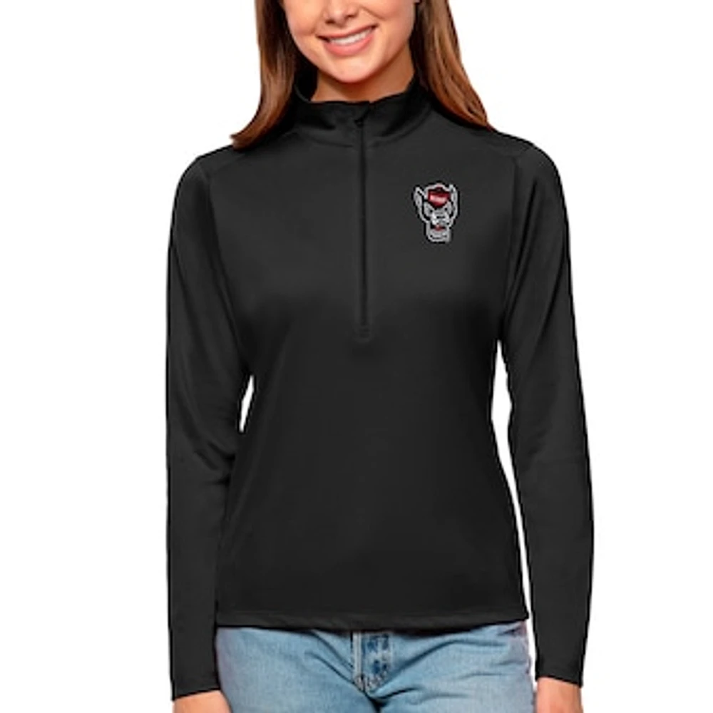 Women's Antigua Black NC State Wolfpack Tribute Quarter-Zip Pullover Top