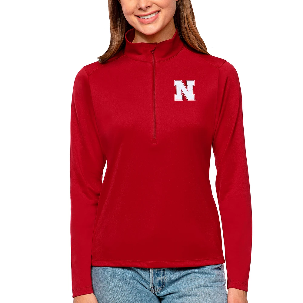 Women's Antigua Scarlet Nebraska Huskers Tribute Quarter-Zip Pullover Top