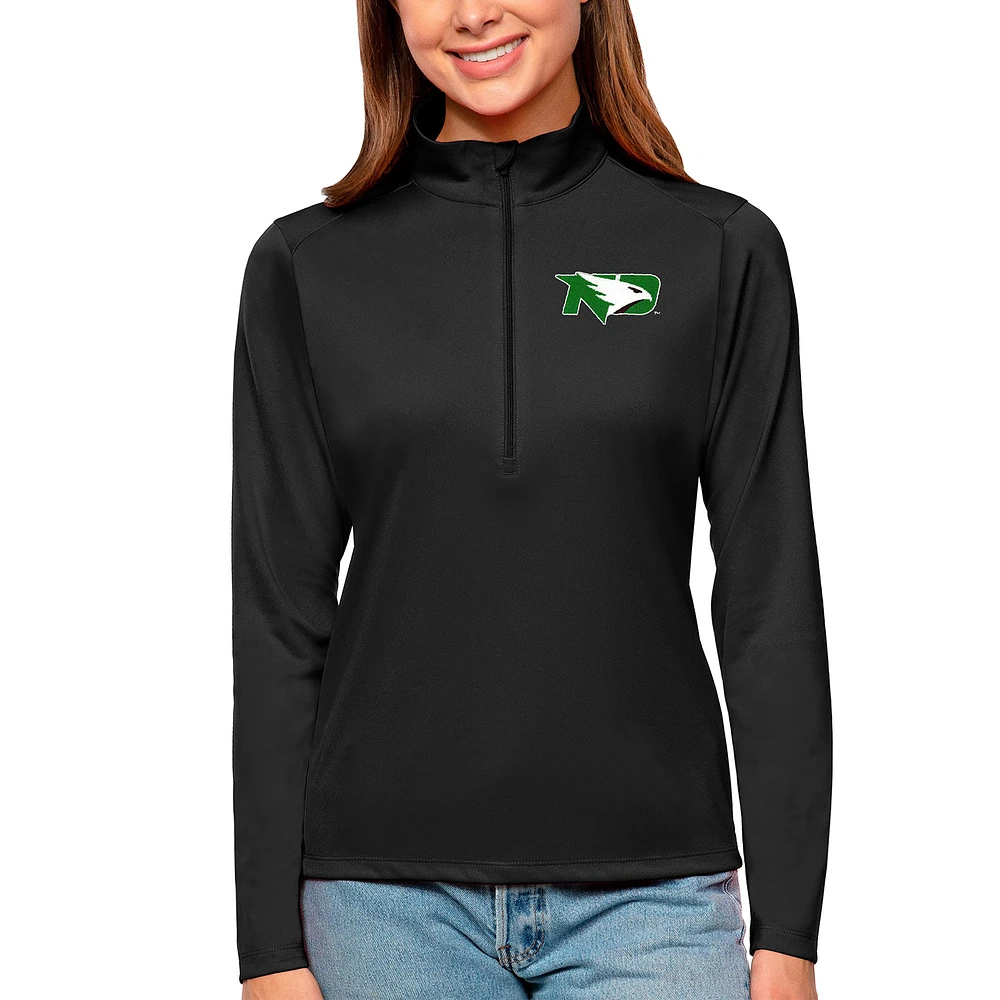 Women's Antigua Black North Dakota Tribute Quarter-Zip Pullover Top