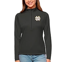 Women's Antigua Charcoal Notre Dame Fighting Irish Tribute Quarter-Zip Pullover Top