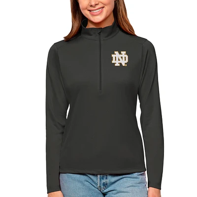 Women's Antigua Charcoal Notre Dame Fighting Irish Tribute Quarter-Zip Pullover Top