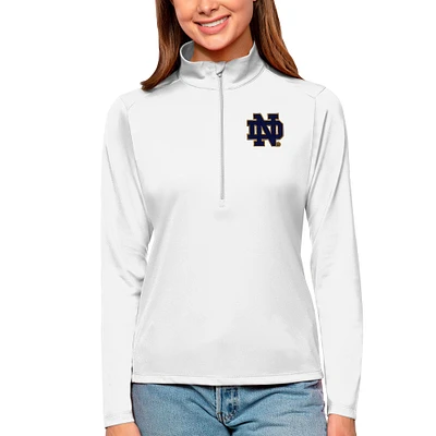 Women's Antigua White Notre Dame Fighting Irish Tribute Quarter-Zip Pullover Top