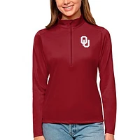 Women's Antigua Crimson Oklahoma Sooners Tribute Quarter-Zip Pullover Top