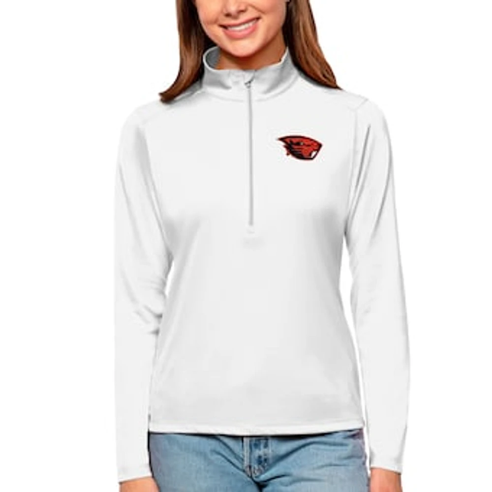 Women's Antigua White Oregon State Beavers Tribute Quarter-Zip Pullover Top