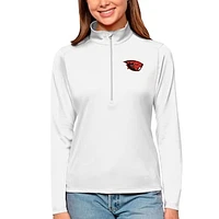 Women's Antigua White Oregon State Beavers Tribute Quarter-Zip Pullover Top