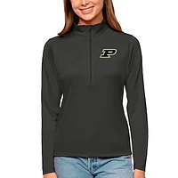 Women's Antigua Charcoal Purdue Boilermakers Tribute Quarter-Zip Pullover Top