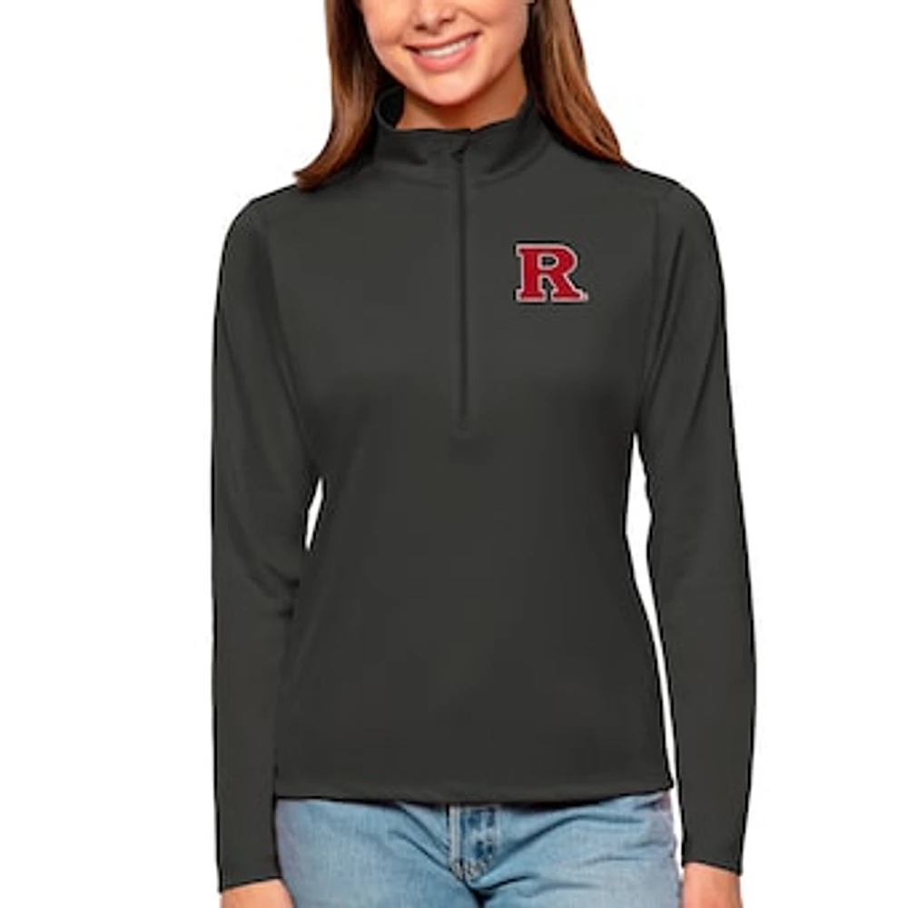 Women's Antigua Charcoal Rutgers Scarlet Knights Tribute Quarter-Zip Pullover Top