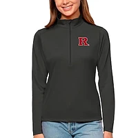 Women's Antigua Charcoal Rutgers Scarlet Knights Tribute Quarter-Zip Pullover Top