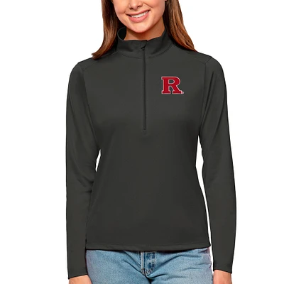 Women's Antigua Charcoal Rutgers Scarlet Knights Tribute Quarter-Zip Pullover Top