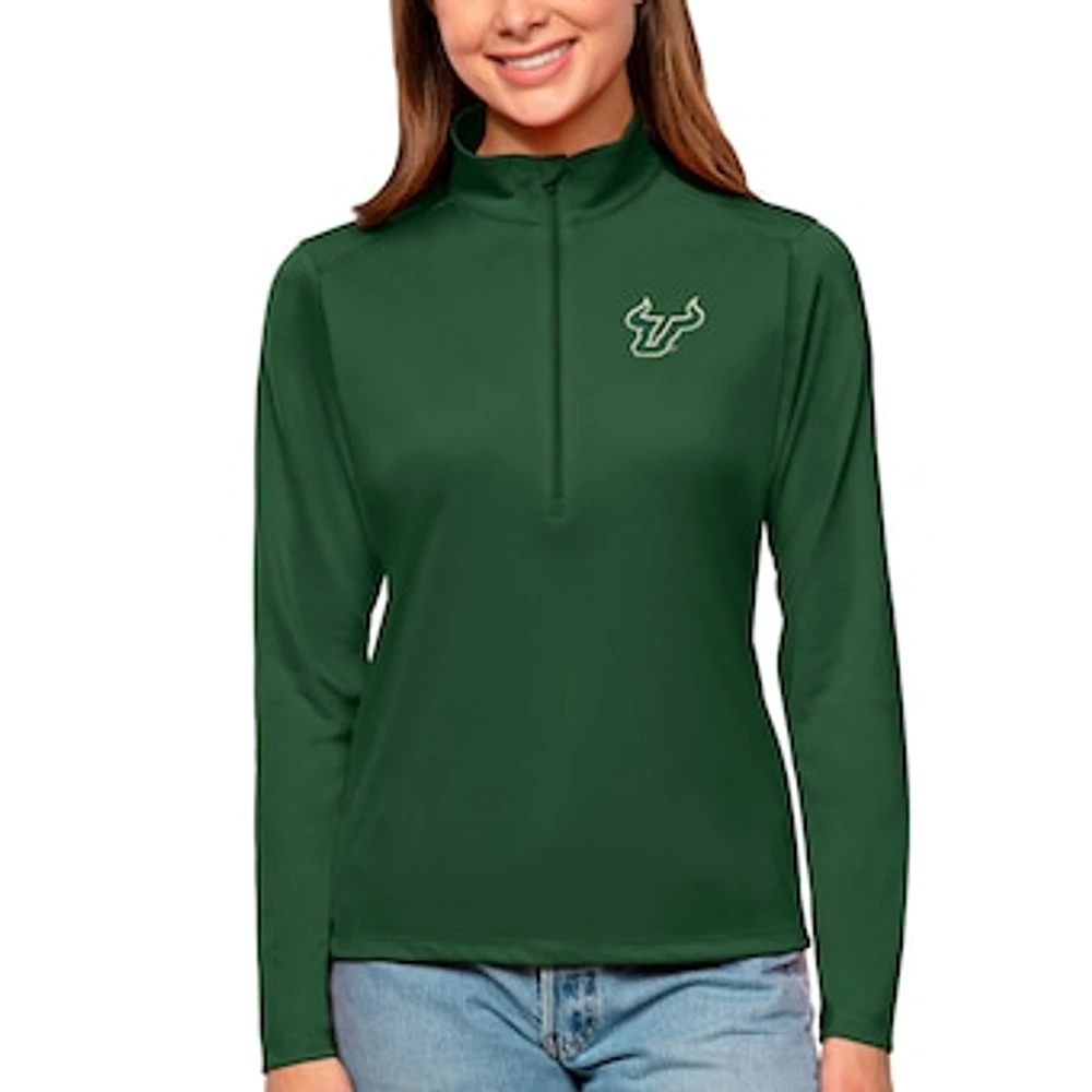 Women's Antigua Green South Florida Bulls Tribute Quarter-Zip Pullover Top