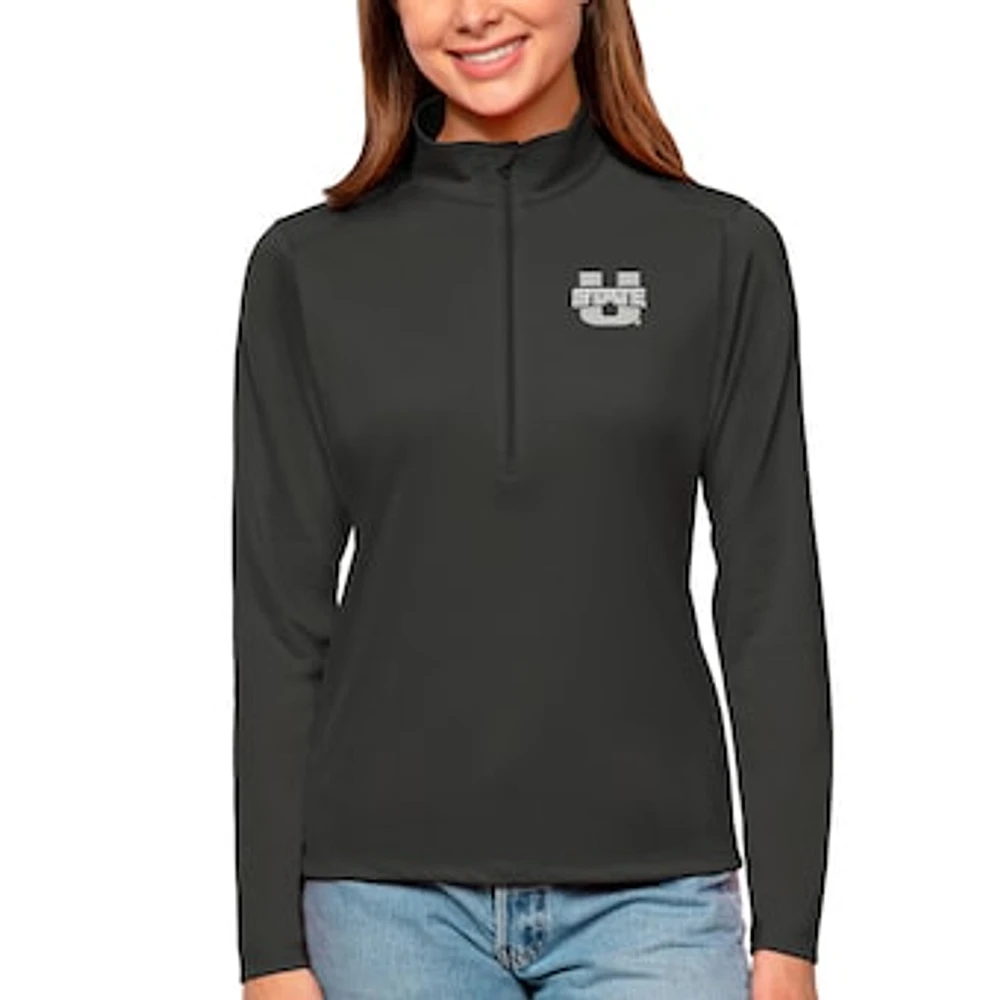 Women's Antigua Charcoal Utah State Aggies Tribute Quarter-Zip Pullover Top