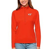 Women's Antigua Orange Virginia Tech Hokies Tribute Quarter-Zip Pullover Top