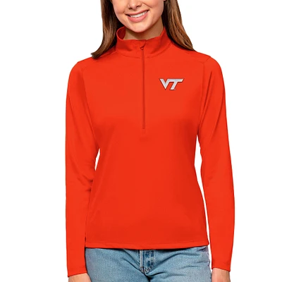 Women's Antigua Orange Virginia Tech Hokies Tribute Quarter-Zip Pullover Top