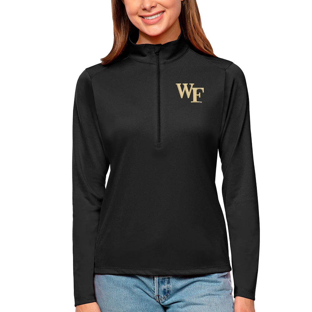 Women's Antigua Black Wake Forest Demon Deacons Tribute Quarter-Zip Pullover Top