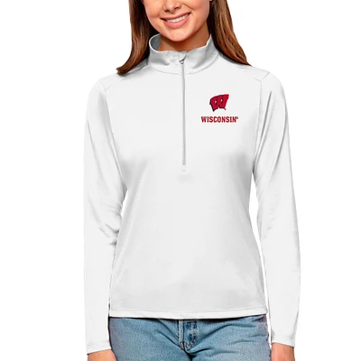 Women's Antigua White Wisconsin Badgers Tribute Quarter-Zip Pullover Top