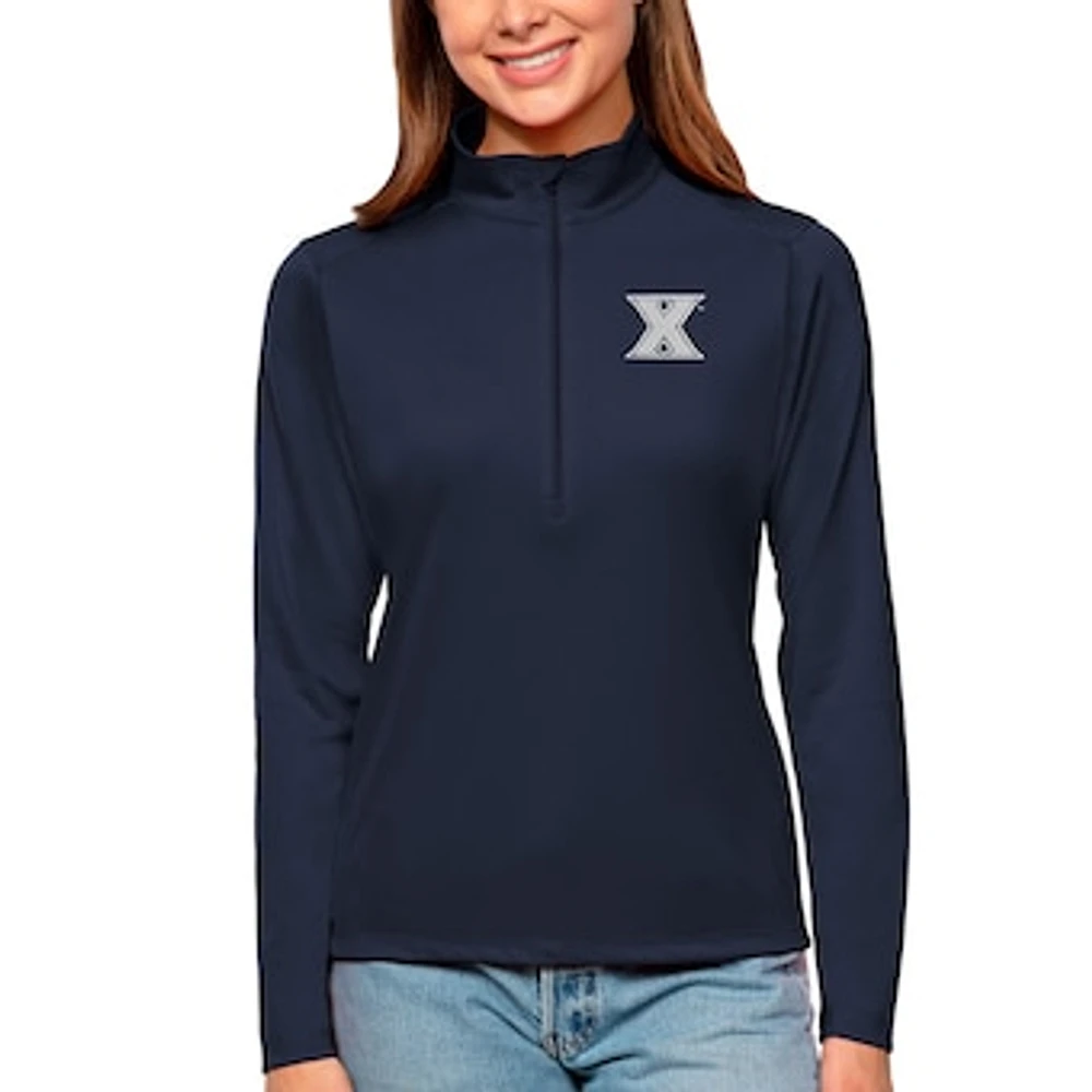 Women's Antigua Navy Xavier Musketeers Tribute Quarter-Zip Pullover Top