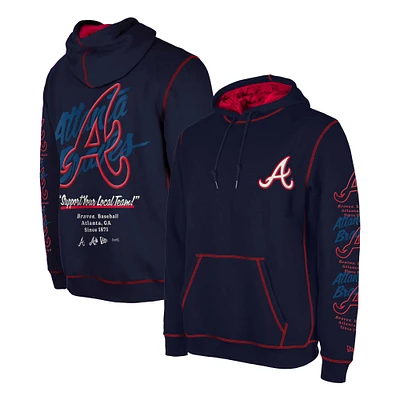 Men's New Era Navy Atlanta Braves Team Split Pullover Hoodie