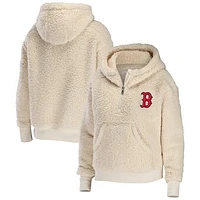 Women's WEAR by Erin Andrews Cream Boston Red Sox Plus Size Sherpa Quarter-Zip Hoodie