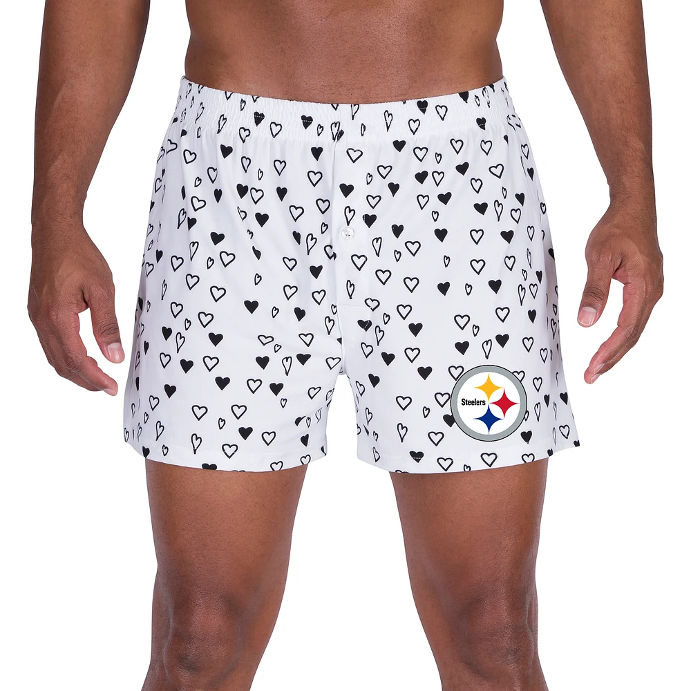 Men's Concepts Sport White Pittsburgh Steelers Epiphany Allover Print Boxer Shorts