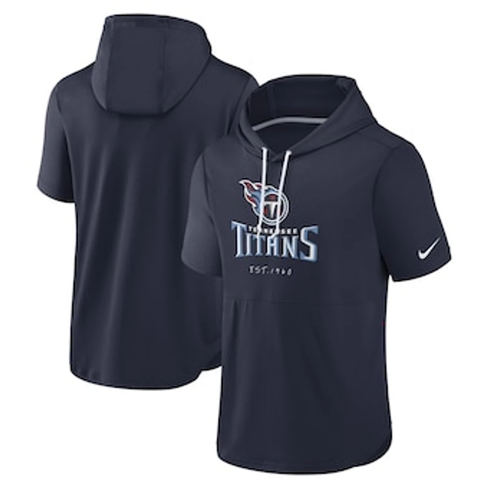 Men's Nike Navy Tennessee Titans Short Sleeve Pullover Hoodie