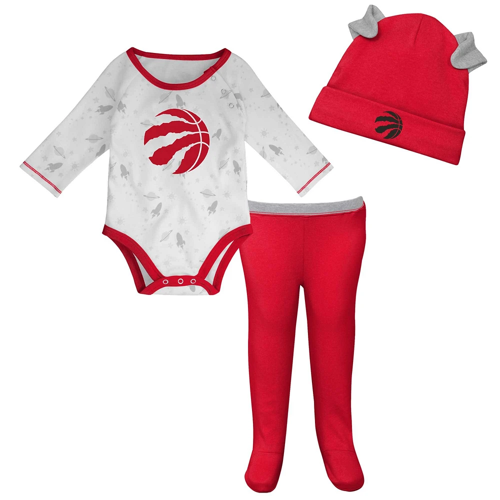 Newborn & Infant White/Red Toronto Raptors Three-Piece Dream Team - Long Sleeve Bodysuit Hat Footed Pants Set