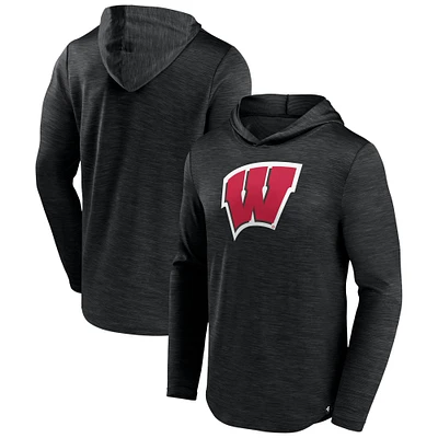 Men's Fanatics Heather Black Wisconsin Badgers Transitional Hoodie T-Shirt