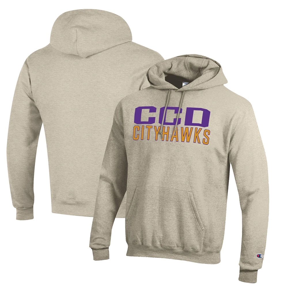 Men's Champion Oatmeal CCD CityHawks Eco Powerblend Pullover Hoodie