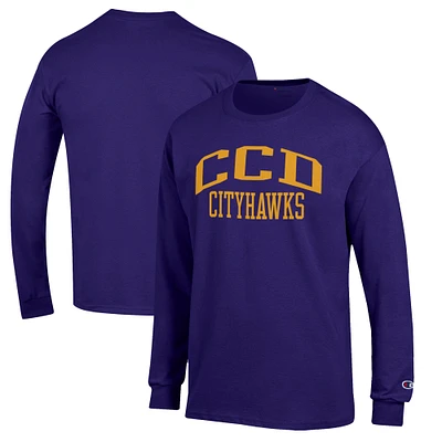 Men's Champion Heather Purple CCD CityHawks Jersey Long Sleeve T-Shirt