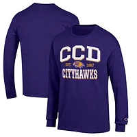 Men's Champion Purple CCD CityHawks Jersey Long Sleeve T-Shirt