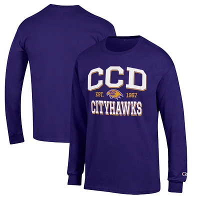 Men's Champion Purple CCD CityHawks Jersey Long Sleeve T-Shirt