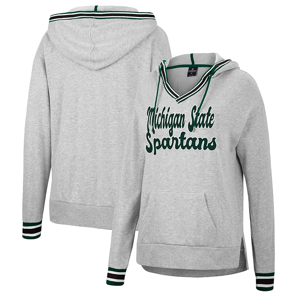 Women's Colosseum Heathered Gray Michigan State Spartans Andy V-Neck Pullover Hoodie