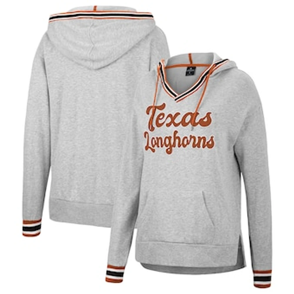 Women's Colosseum Heathered Gray Texas Longhorns Andy V-Neck Pullover Hoodie