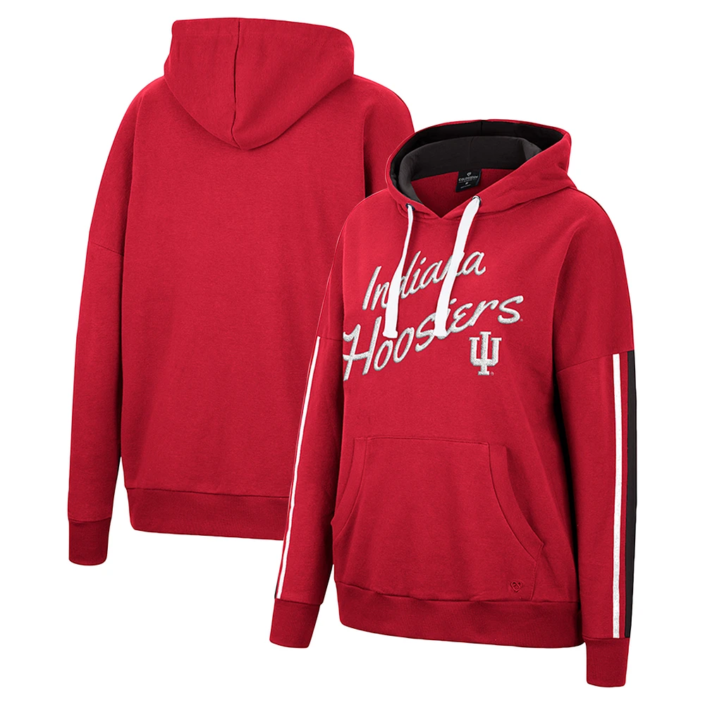 Women's Colosseum Crimson Indiana Hoosiers Serena Oversized Sleeve Striping Pullover Hoodie