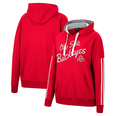 Women's Colosseum Scarlet Ohio State Buckeyes Serena Oversized Sleeve Striping Pullover Hoodie