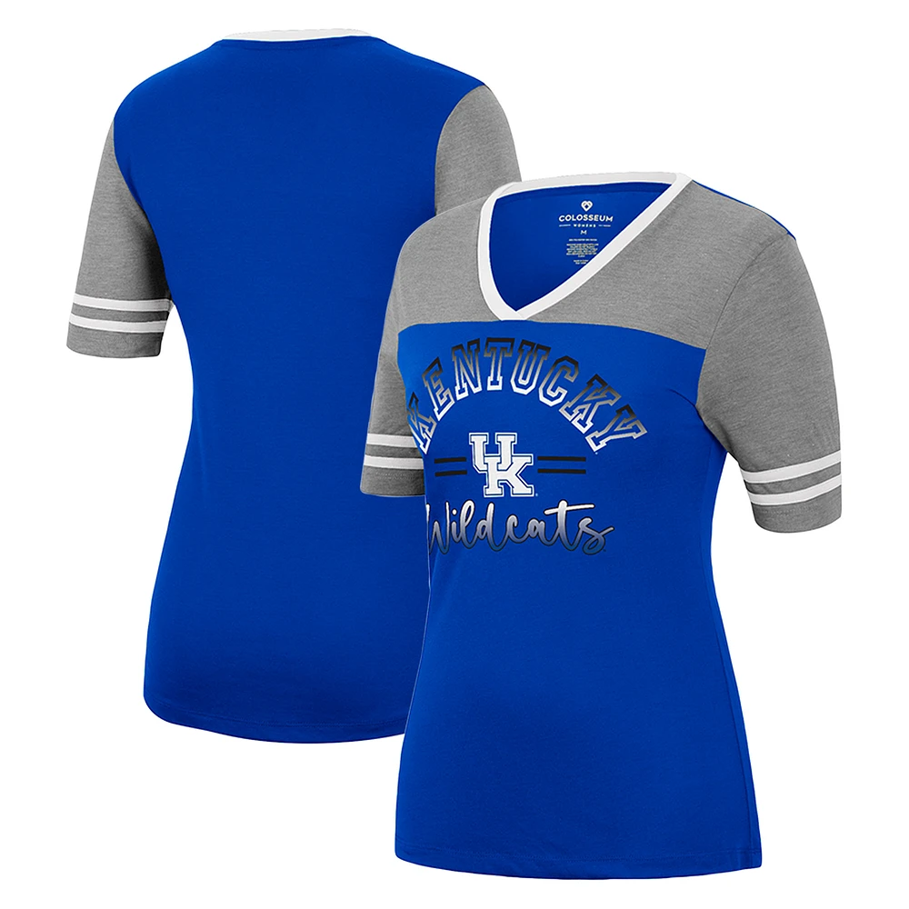 Women's Colosseum Royal/Heathered Gray Kentucky Wildcats There You Are V-Neck T-Shirt