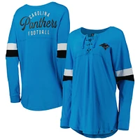 Women's New Era  Blue Carolina Panthers Athletic Varsity Lightweight Lace-Up Long Sleeve T-Shirt