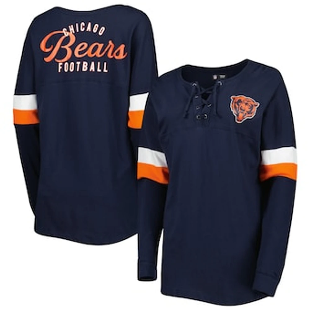 Women's New Era  Navy Chicago Bears Athletic Varsity Lightweight Lace-Up Long Sleeve T-Shirt