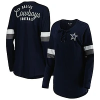 Women's New Era  Navy Dallas Cowboys Athletic Varsity Lightweight Lace-Up Long Sleeve T-Shirt