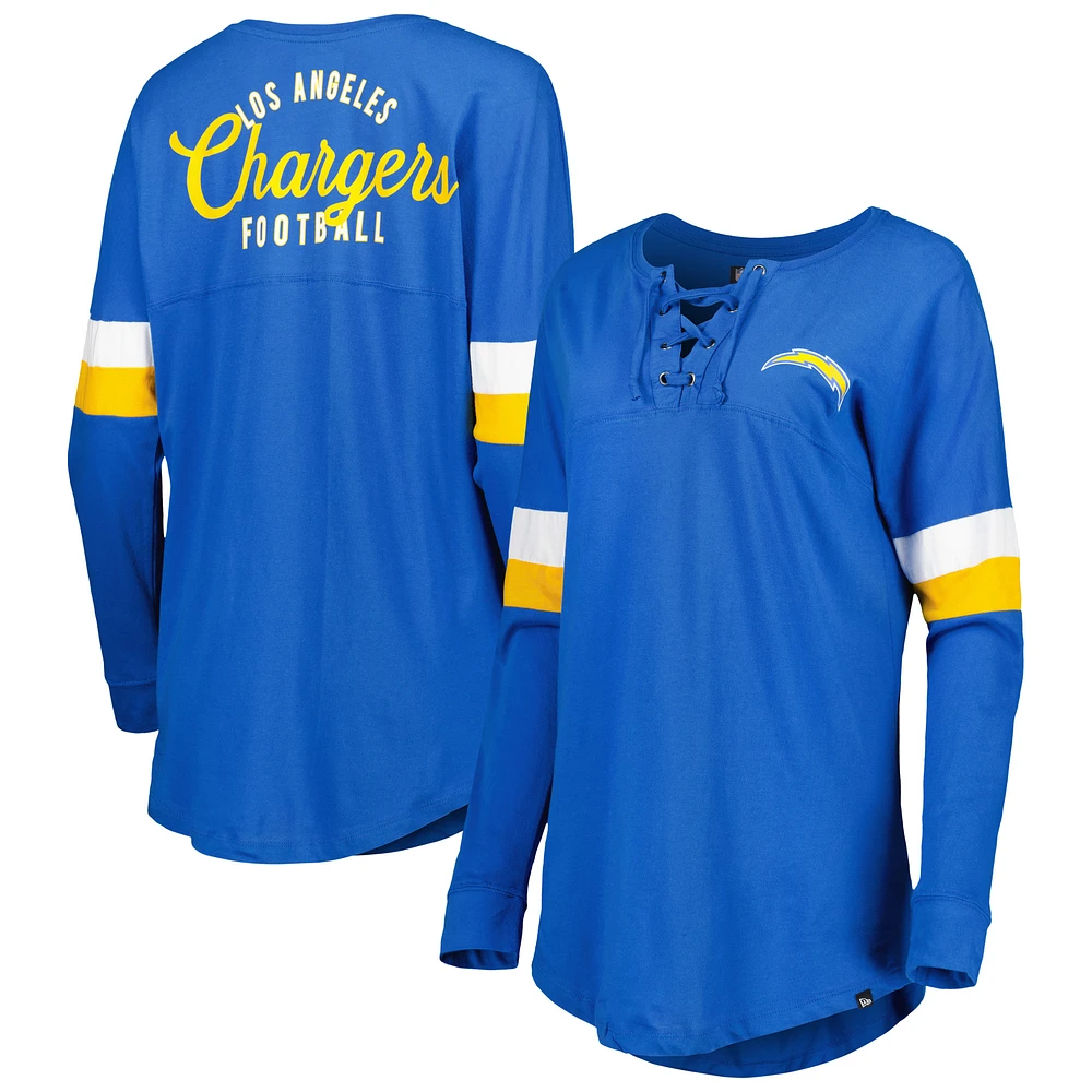 Women's New Era Powder Blue Los Angeles Chargers Athletic Varsity Lightweight Lace-Up Long Sleeve T-Shirt