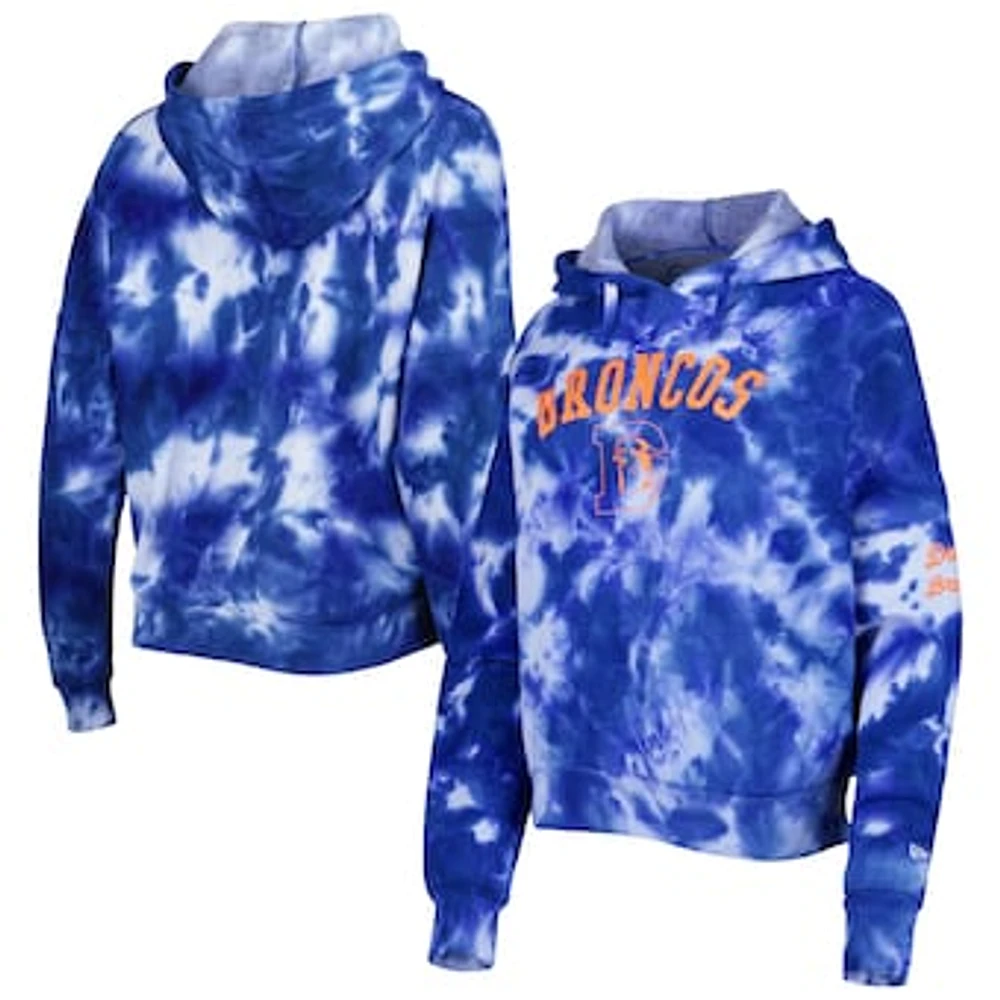 Women's New Era Royal Denver Broncos Cloud Dye Fleece Pullover Hoodie