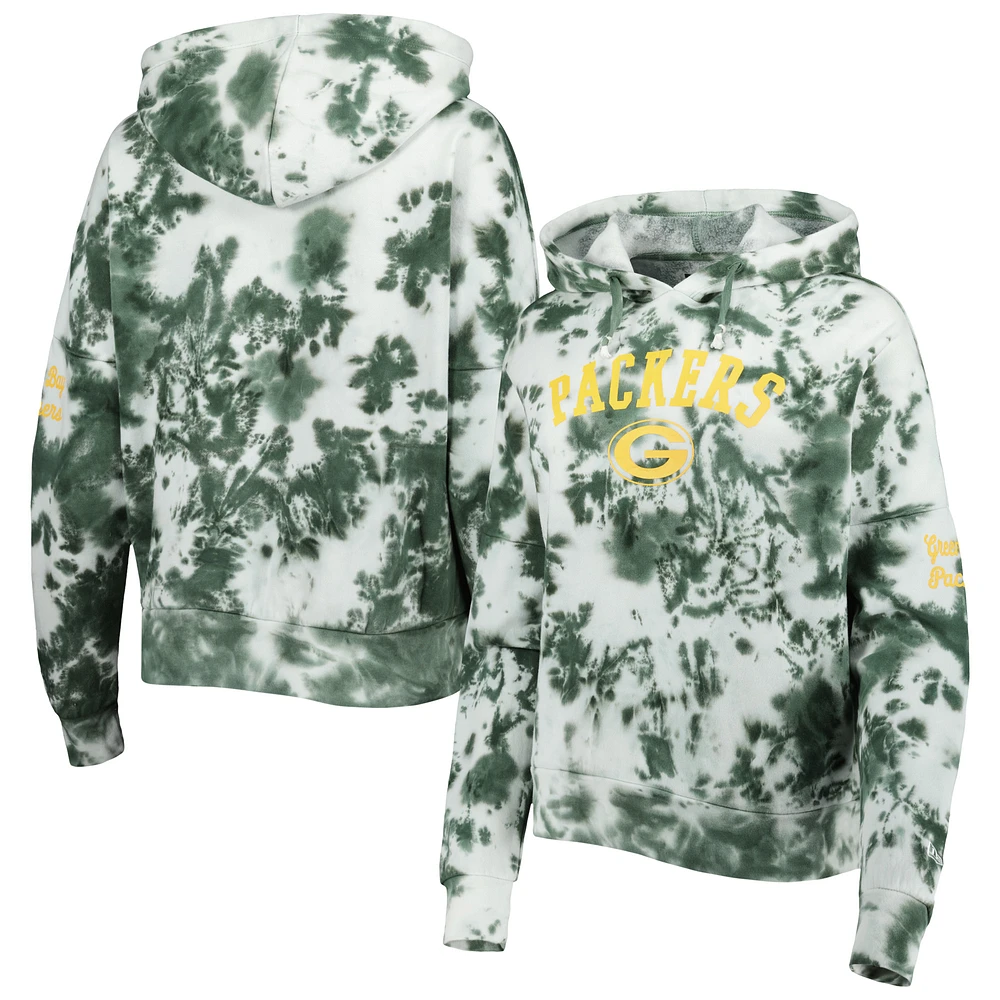 Women's New Era Green Bay Packers Cloud Dye Fleece Pullover Hoodie