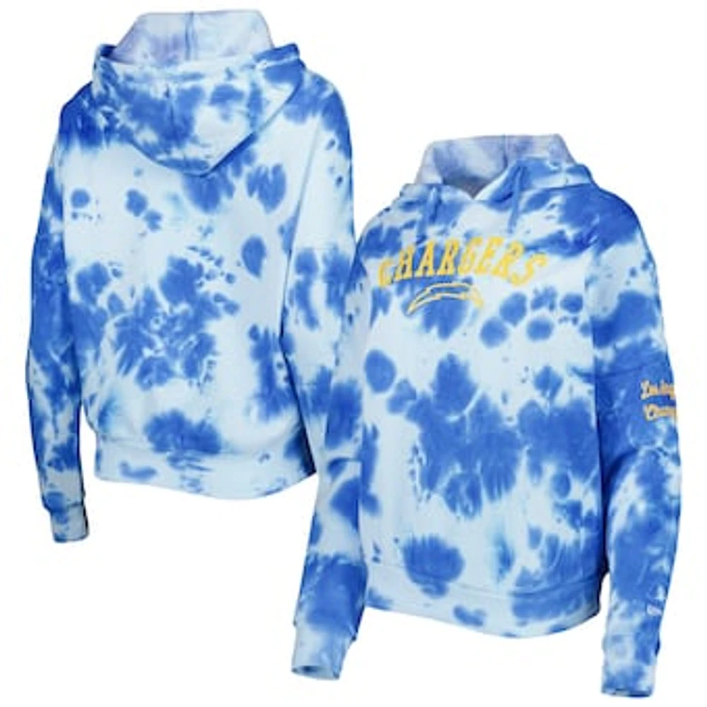 Women's New Era Powder Blue Los Angeles Chargers Cloud Dye Fleece Pullover Hoodie